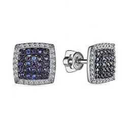 Cercei Pusete din aur alb cu Diamant, Safir