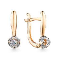 Серьги из красного золота с камнями Бриллиант