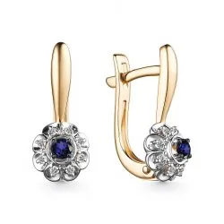 Серьги из красного золота с камнями Бриллиант, Сапфир