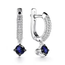 Серьги Длинные из белого золота с камнями Бриллиант, Сапфир
