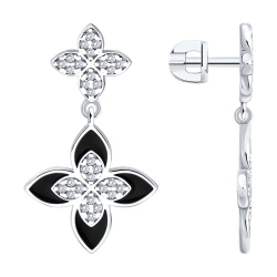 Cercei Pusete din argint  cu pietre Cubic Zirconia Incolor, Emailare