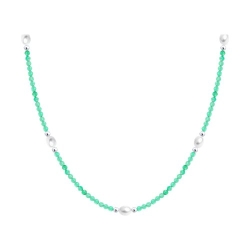 Colier din argint  cu pietre Agat verde, Perla Albă