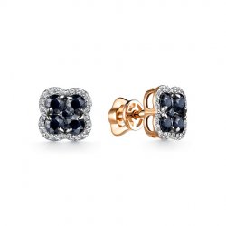 Cercei Pusete din aur roșu cu pietre Diamant, Safir