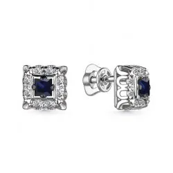 Cercei Pusete din aur alb cu Diamant, Safir