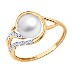 Inel din aur roșu cu pietre Cubic Zirconia Incolor, Perla Albă