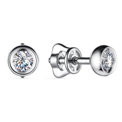 Серьги Пусеты из белого золота с камнями Бриллиант