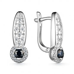 Серьги из белого золота с камнями Бриллиант, Сапфир