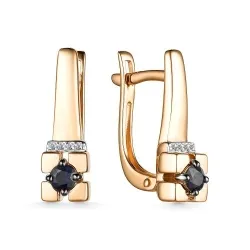 Серьги из красного золота с камнями Бриллиант, Сапфир