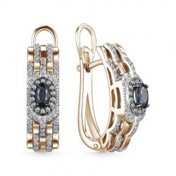 Cercei din aur roșu cu pietre Diamant, Safir