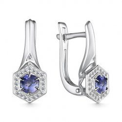 Cercei din aur alb cu pietre Diamant, Tanzanit