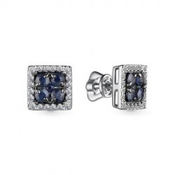 Cercei Pusete din aur alb cu pietre Diamant, Safir