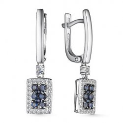 Cercei Suspendați din aur alb cu pietre Diamant, Safir