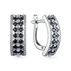 Серьги из белого золота с камнями Бриллиант, Сапфир