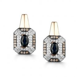 Cercei din aur roșu cu pietre Diamant, Diamant Cognac și Safir