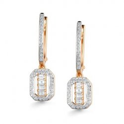 Серьги Длинные из красного золота с камнями Бриллиант