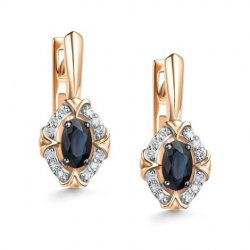 Cercei din aur roșu cu pietre Diamant, Safir