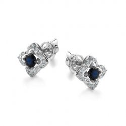 Cercei Pusete din aur alb cu pietre Diamant, Safir
