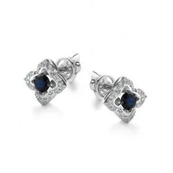 Cercei Pusete din aur alb cu Diamant, Safir