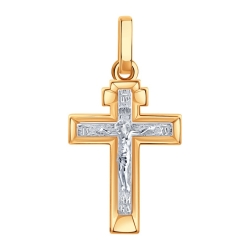 Cruce din aur alb și roșu fără pietre