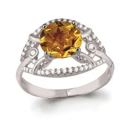 Inel din aur alb cu Cubic Zirconia Incolor, Citrin