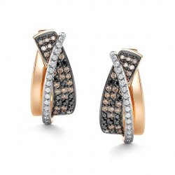 Cercei din aur roșu cu pietre Diamant, Diamant Cognac și Diamant negru