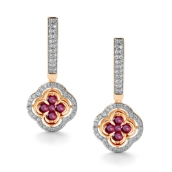 Серьги Длинные из красного золота с камнями Бриллиант, Рубин