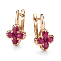 Серьги из красного золота с камнями Рубин