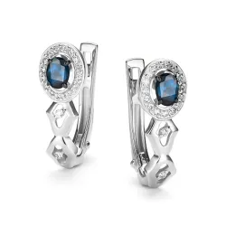 Серьги из белого золота с камнями Бриллиант, Сапфир