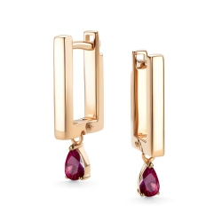 Серьги Длинные из красного золота с камнями Рубин
