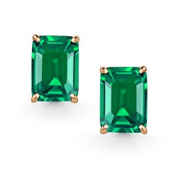 Серьги Пусеты из красного золота с камнями Изумруд гидротермальный