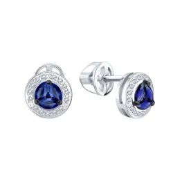 Cercei Pusete din aur alb cu Diamant, Safir