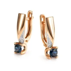 Серьги из красного золота с камнями Бриллиант, Сапфир