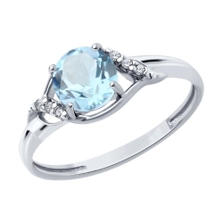Кольцо из серебра с камнями Фианит, Топаз голубой