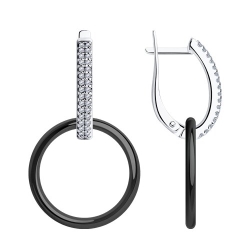 Cercei Suspendați din argint  cu pietre Cubic Zirconia Incolor, Ceramica neagră