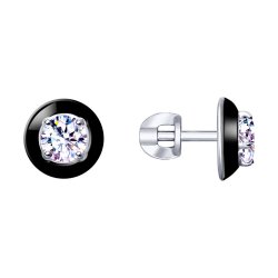 Cercei Pusete din argint  cu pietre Cubic Zirconia Incolor, Emailare