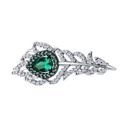Broșă din argint  cu pietre Cubic Zirconia Incolor, Cubic Zirconia Verde