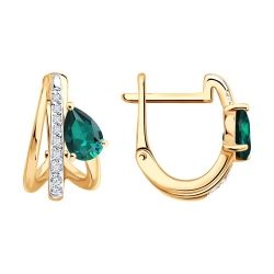 Cercei din aur roșu cu pietre Diamant, Smarald