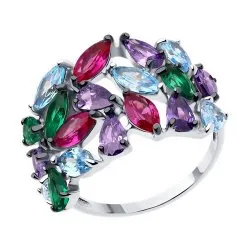 Inel din argint cu Cubic Zirconia Colorat, Corindon (rubin)
