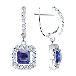 Cercei Suspendați din argint  cu pietre Cubic Zirconia Incolor, Cubic Zirconia Liliachiu