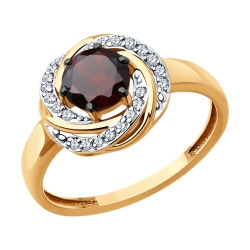 Inel din aur roșu cu pietre Cubic Zirconia Incolor, Granat