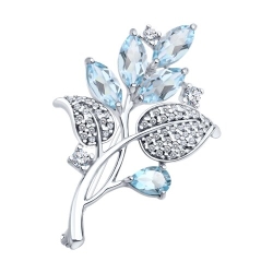Broșă din argint  cu pietre Cubic Zirconia Incolor, Topaz albastru