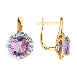 Cercei din aur roșu cu pietre Cubic Zirconia Incolor, Ametist