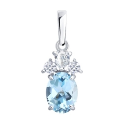 Pandantiv din argint  cu pietre Cubic Zirconia Incolor, Topaz albastru
