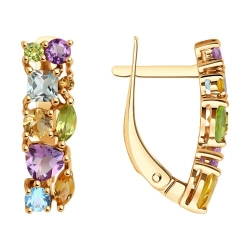 Cercei din aur roșu cu pietre Ametist, Topaz albastru și Topaz Swiss