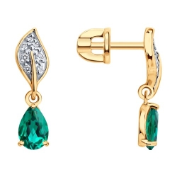Серьги Пусеты из красного золота с камнями Бриллиант, Изумруд гидротермальный