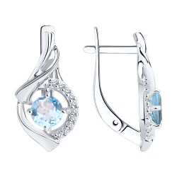 Серьги из серебра с камнями Фианит, Топаз голубой