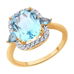 Inel din aur roșu cu pietre Cubic Zirconia Incolor, Topaz Swiss și Topaz albastru