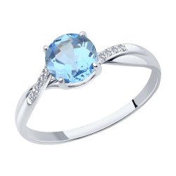 Inel din aur alb cu pietre Diamant, Topaz albastru