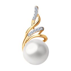 Pandantiv din aur roșu cu pietre Cubic Zirconia Incolor, Perla Albă