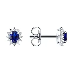Cercei Pusete din aur alb cu Diamant, Safir